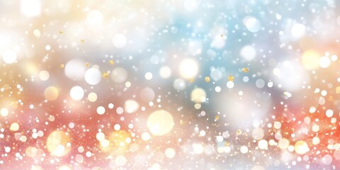 Abstract festive background with bokeh lights and confetti.