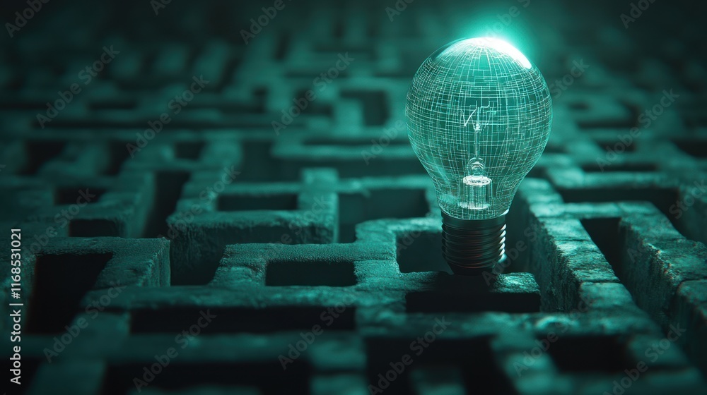 Aufkleber lightbulb in center of maze, symbolizing problem-solving.