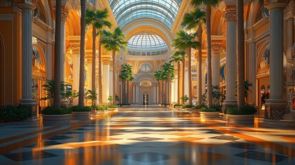 Fototapeta premium Luxurious Shopping Mall Interior with Classical Architecture and High Ceilings in Qatar