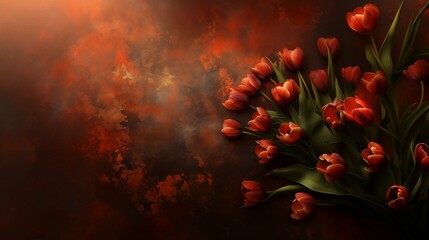 Vibrant Red Tulips Against Warm, Textured Background in Painterly Effect