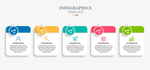 Creative concept for infographic with note and 5 steps, options, parts or processes. Business data visualization