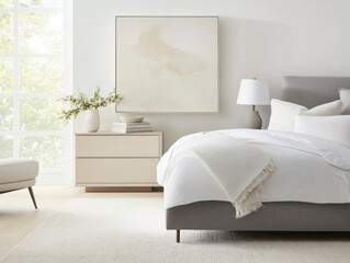 modern bedroom featuring cozy bed, minimalist decor, and natural light