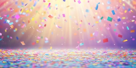 Colorful confetti falling on a bright background.