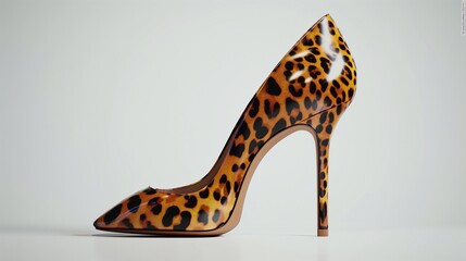 A trendy animal-print high heel with a bold design, isolated on a clean white surface.