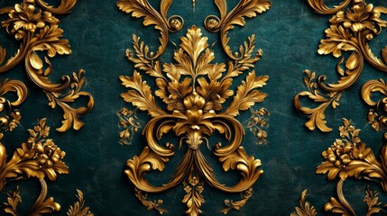 Ornate Gold Leaf Accents Adorning a Deep Teal Wall..
