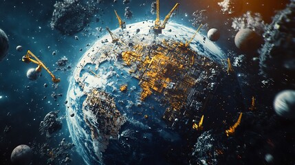 Design of an abstract digital background with the earth in honor of World Space Week