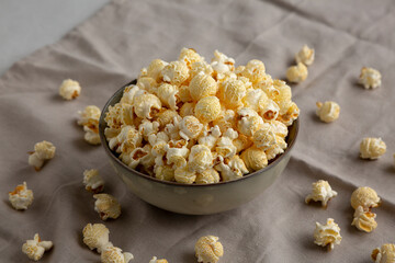 Homemade Kettle Corn Popcorn in a Bowl, side view.