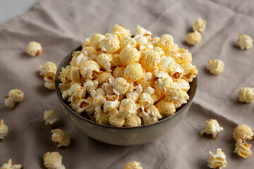 Homemade Kettle Corn Popcorn in a Bowl, side view.
