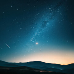 Obraz premium stunning night sky filled with stars, galaxy, and shooting star over mountains