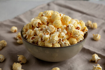 Homemade Kettle Corn Popcorn in a Bowl, low angle view.