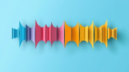 Colorful paper waveforms on a blue background representing sound frequencies.