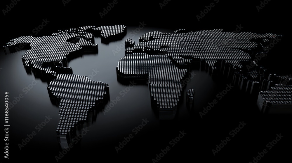 Poster dark 3d world map with textured surface.