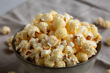 Homemade Kettle Corn Popcorn in a Bowl, low angle view. Close-up.