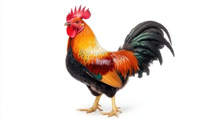 Fototapeta premium A vibrant, colorful rooster stands proudly, showcasing its striking plumage and distinctive comb.
