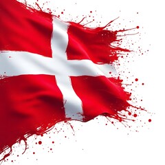 Danish Flag with Bold Red and White Paint Splashes
