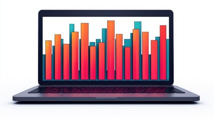 Colorful bar graph displayed on a laptop screen showcasing data analysis.