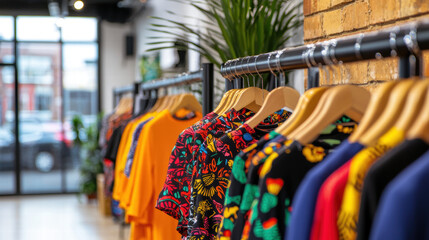 Naklejka premium Vibrant clothing display showcasing innovative fashion designs in store