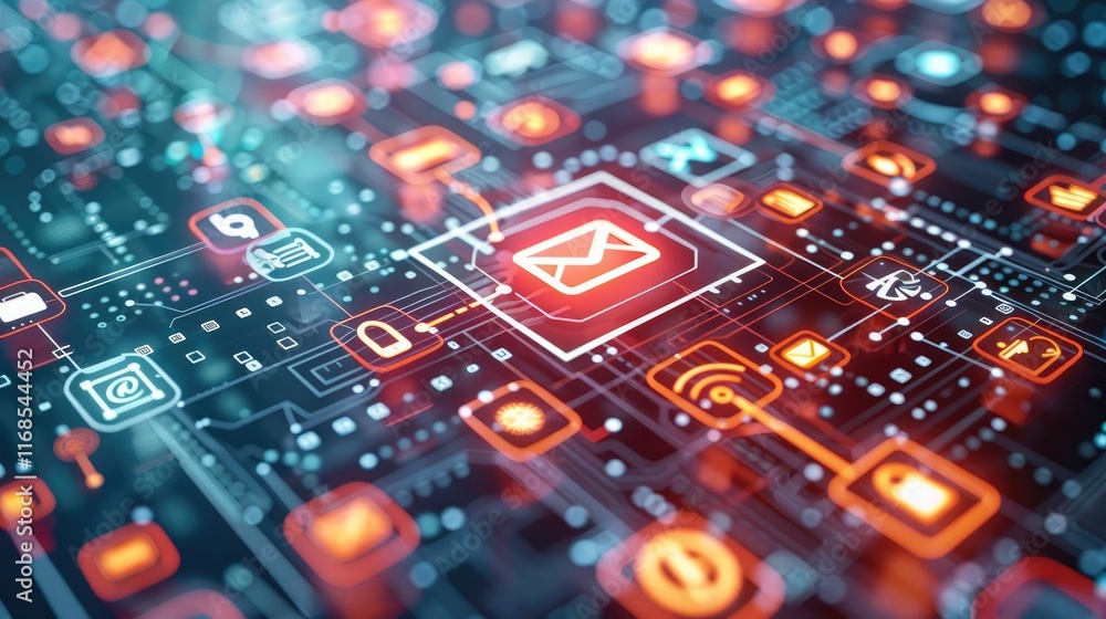 Fototapete graphic of secure online communication tools, with icons for encrypted messaging and privacy-enhanci