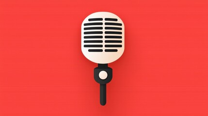 Vintage microphone on a vibrant red background.