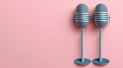 Vintage microphones on a pink background creating a retro aesthetic.