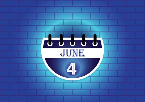 A digital illustration of a calendar page showing June 4th.  The page is blue and white, set against a backdrop of a blue brick wall.  Clean, modern aesthetic.