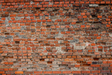 Old red brick wall background. Masonry wall, stonework