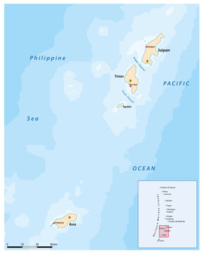 map of the islands Saipan, Tinian, Rota, Northern Mariana Islands