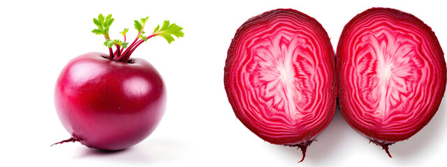 Fresh Beetroot Whole and Sliced Showcasing Vibrant Interior

