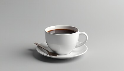 Mockup Coffee Mug on white background with saucer and spoon. Packaging template mockup