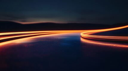 Obraz premium Glowing orange trails curve across a dark landscape at night