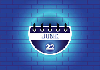 A graphic design featuring a calendar page showing June 22nd. The calendar is depicted against a backdrop of a blue brick wall, creating a clean and modern aesthetic.