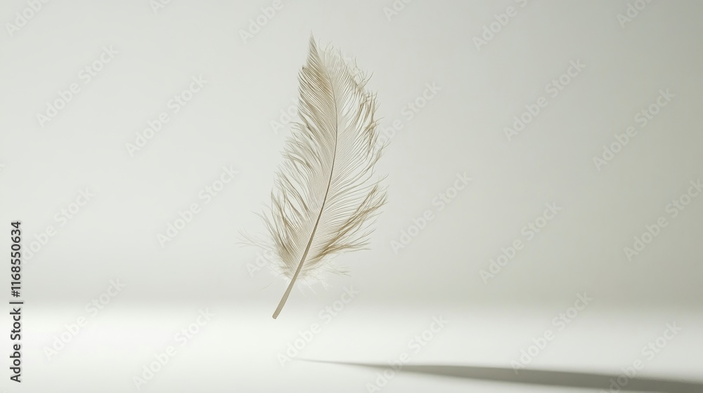 Poster delicate feather hovering softly against a minimalist background