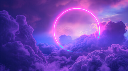 Neon Circle in Dreamlike Colorful Clouds
