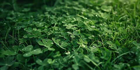 fresh green grass with scattered clover leaves nature texture