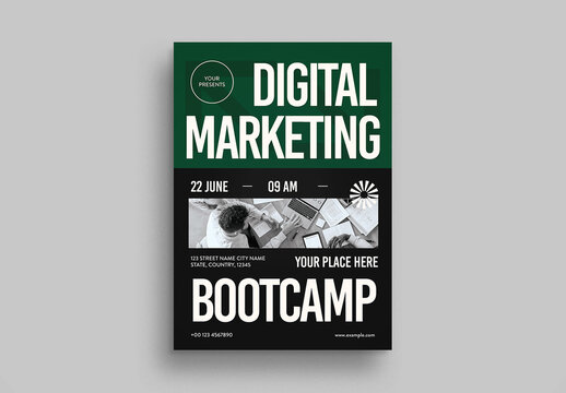 Black And Green Bold Minimalist Digital Marketing Bootcamp Flyer Layout