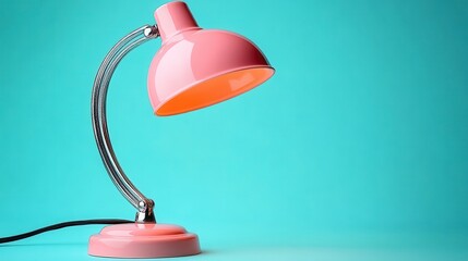 Pink desk lamp on teal background.