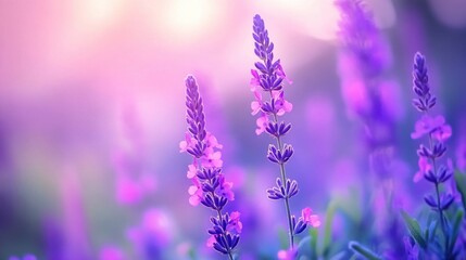 Obraz premium Delicate Lavender Blooms in Soft Focus Under Gentle Light at Dawn
