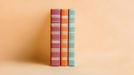 Three colorful books arranged on a soft background.
