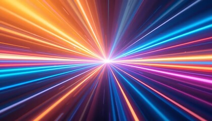 Abstract Neon Light Trails Speed of Light Hyper Space Tunnel Warp Drive Futuristic Digital Art