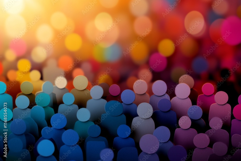 Poster abstract colorful human shapes on blurred background with copy space