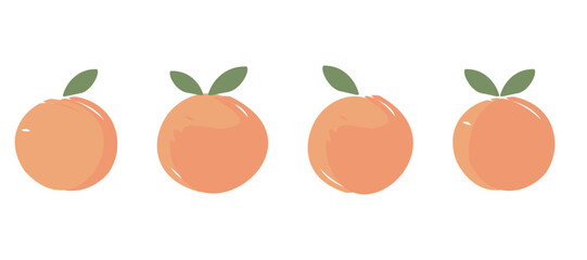 Peach fruit with green leaves icon set isolated on white background vector.