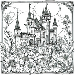 Fototapeta premium A coloring book with single-line patterns in the form of a fashion trend, vegetation and fantasy, a basis for a tattoo