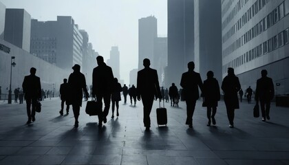 Obraz premium Silhouettes of people in the city.