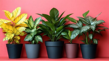 Fototapeta premium Colorful potted plants on a coral shelf