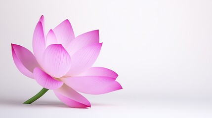 A serene pink lotus flower against a soft white background.