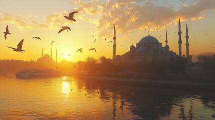 Obraz premium A Serene Sunset Reflecting on Calm Waters