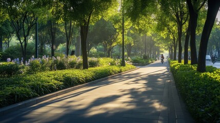 Obraz premium Serene Sunlit Pathway in Green Park
