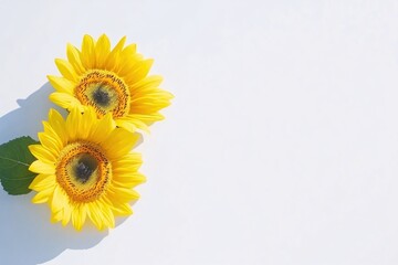 Obraz premium Bright and Cheerful Sunflowers Displayed on a Clean White Surface, Capturing Beauty