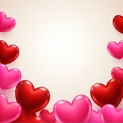 square Valentine&rsquo;s Day banner featuring red and pink heart-shaped balloons on a light background with blank space for text. Ideal for social media posts, greeting cards, and online advertisements.