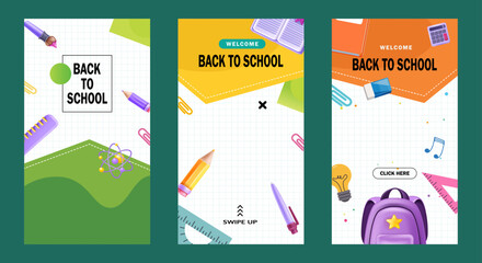 Back to School Supplies Illustration Set on Grid Background vector illustration